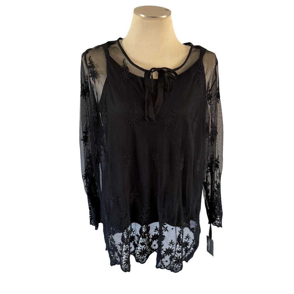 NWT Black Floral Lace Overlay Blouse Plus Size 2X Fairy Grunge Whimsygoth